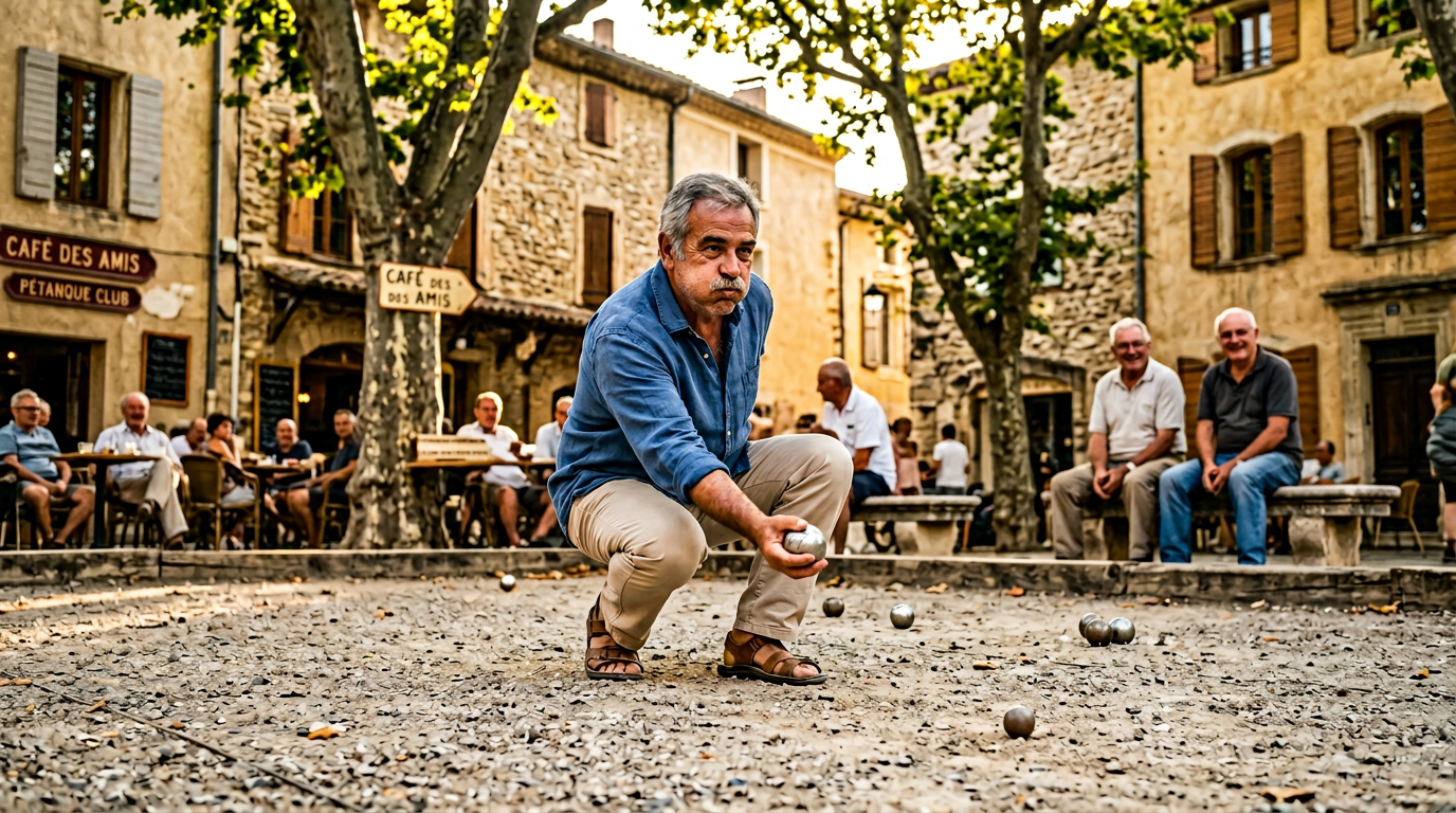 Gilles joue à la pétanque